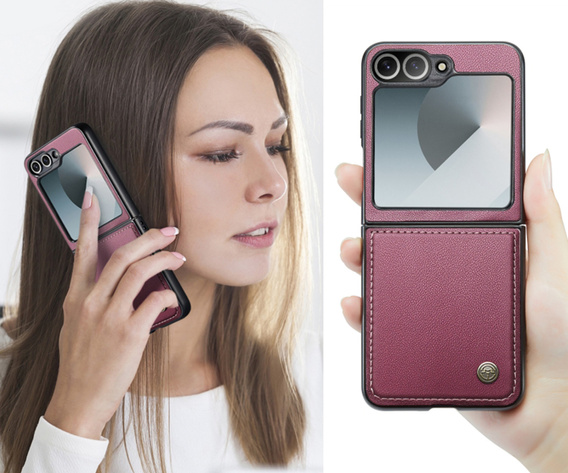 Pouzdro pro Samsung Galaxy Z Flip7 FE / Z Flip6, CASEME Litchi Leather, červené