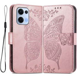 Klopové pouzdro pro Oppo Reno 13, Butterfly, růžové rose gold