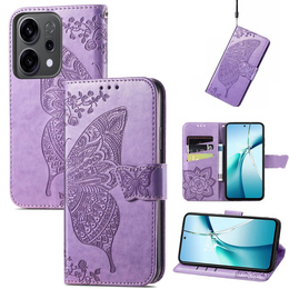 Klopové pouzdro pro Oppo Reno 14, Butterfly, peněženka, fialové
