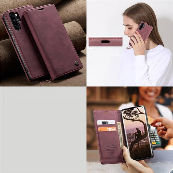 Pouzdro CASEME pro Huawei P30 Pro, Leather Wallet Case, kaštanové