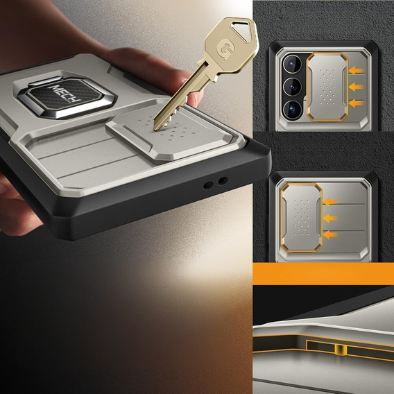 Pancéřové pouzdro pro Samsung Galaxy S24 Ultra, řada TONGATE MECH s kroužkem, šedé