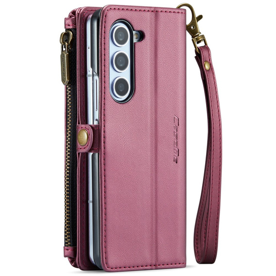 Pouzdro CASEME pro Samsung Galaxy Z Fold6 5G, RFID Leather Wallet, s popruhem přes rameno, červené