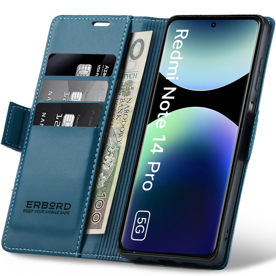 Pouzdro pro Xiaomi Redmi Note 14 Pro+ 5G / Xiaomi Poco X7 5G / Xiaomi Redmi Note 14 Pro 5G, ERBORD Glossy Litchi, flipová peněženka, modré