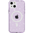 Pouzdro pro iPhone 14, Dropproof MagSafe Glitter, fialové