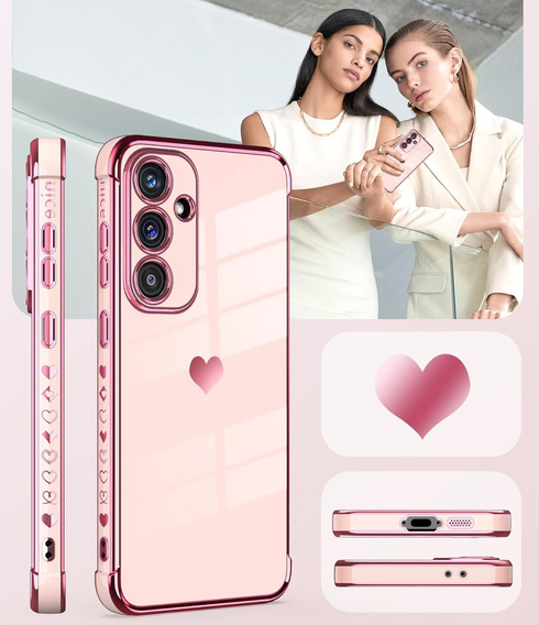 Pouzdro pro Samsung Galaxy A26, Electro heart, růžové rose gold + sklo 9H