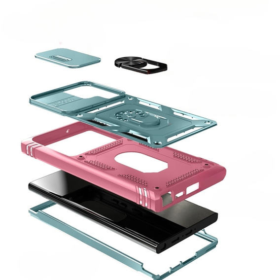 Pouzdro pro Samsung Galaxy S23 Ultra, CamShield Slide, zelený / růžové