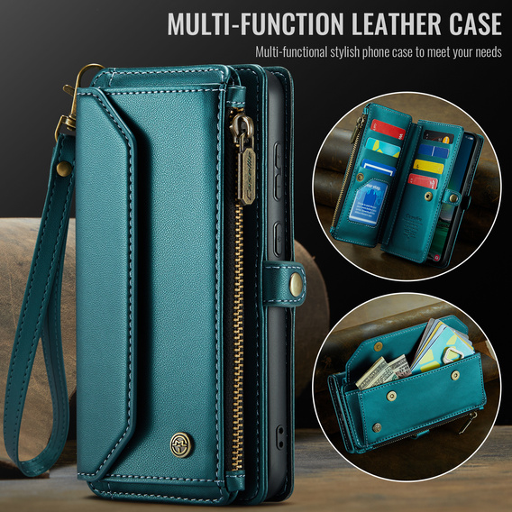 Pouzdro CASEME pro Samsung Galaxy S25 FE, RFID Leather Wallet, s popruhem přes rameno, zelené