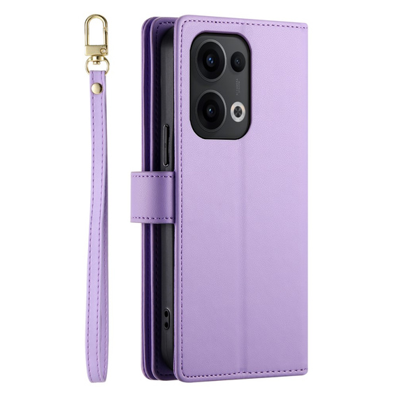 Klopové pouzdro pro Oppo Reno 13 5G, Wallet Zipper Pocket, fialové
