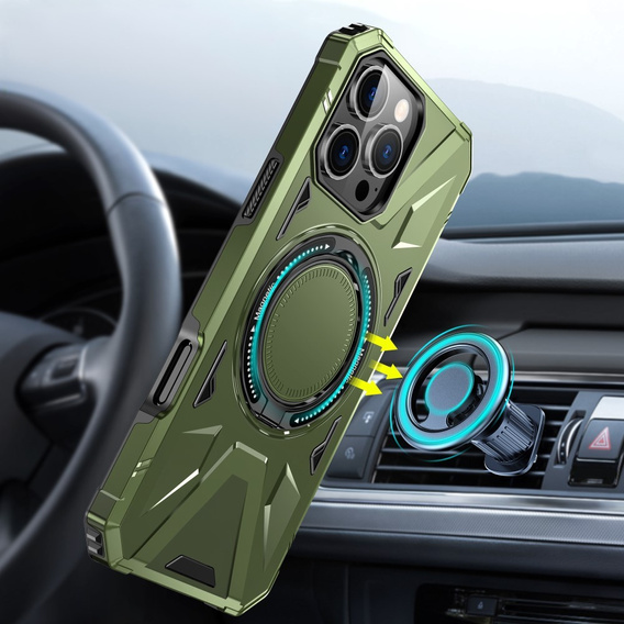 Pouzdro pro iPhone 16 Pro Max, pancéřované se stojánkem a deskou na rukojeť, zelené