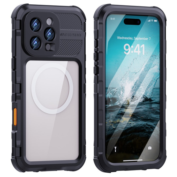 Vodotěsné pouzdro IP68 pro iPhone 16 Pro Max, SHELLBOX MagSafe, černé