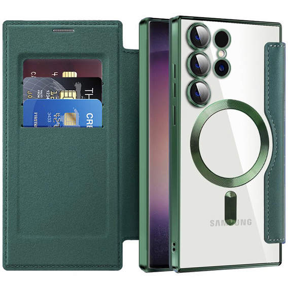 Klopové pouzdro pro Samsung Galaxy S24 Ultra, RFID Wallet MagSafe CamShield, zelené