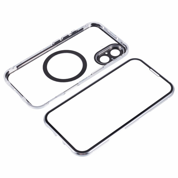 Magnetické pouzdro Dual Glass MagSafe pro iPhone 16, stříbrné