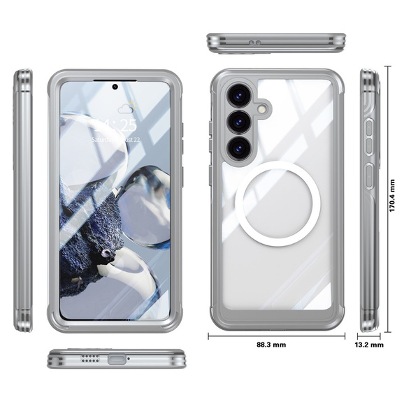 Pouzdro pro Samsung Galaxy S25 FE, Shockproof, se sklem, pro MagSafe, šedé