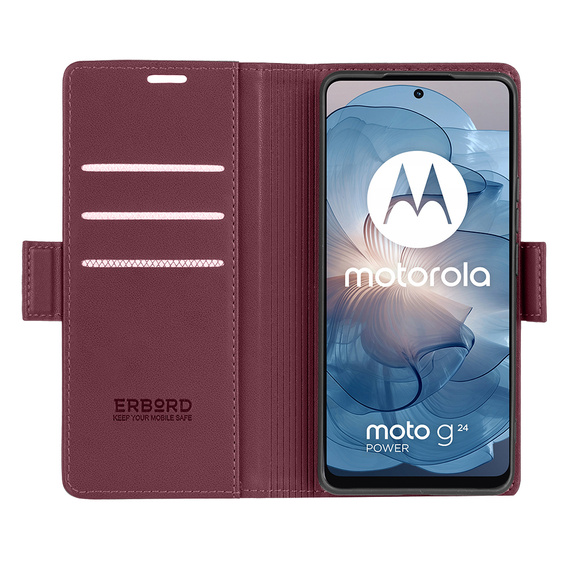 Pouzdro pro Motorola Moto G24 Power, ERBORD Glossy Litchi, flipová peněženka, červené