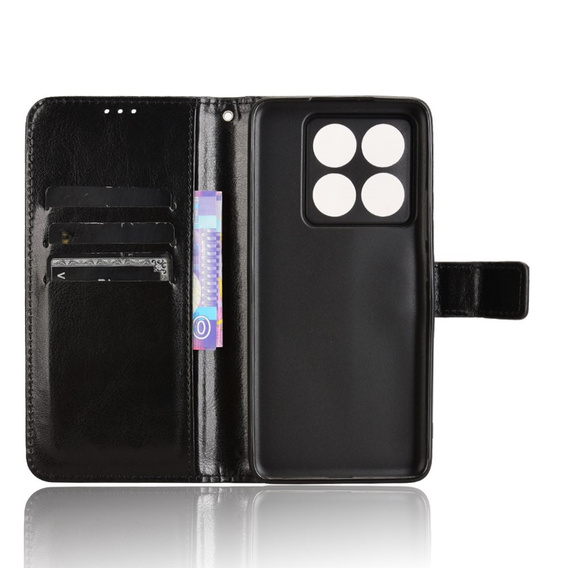 Klopové pouzdro pro Xiaomi 14T Pro, Crazy Horse Wallet, černé