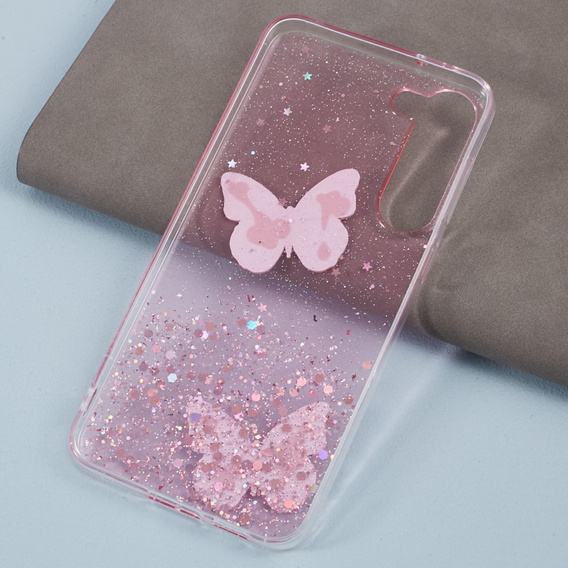 Pouzdro pro Samsung Galaxy S24, Glitter Butterfly, růžové