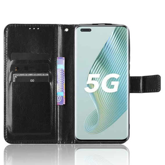 Klopové pouzdro pro Honor Magic 5 Pro, Crazy Horse Wallet, černé