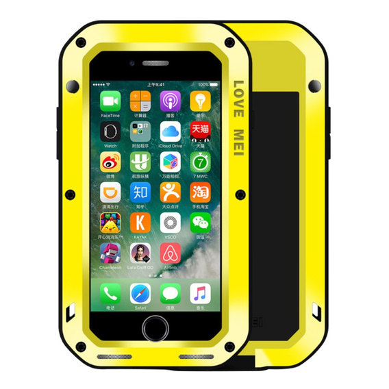 Pouzdro Love Mei pro iPhone 8 Plus/7 Plus, armored with glass, žluté