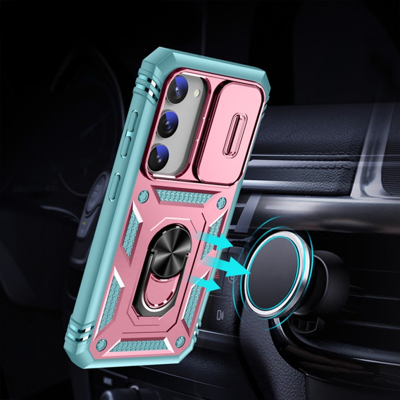 Pouzdro pro Samsung Galaxy S23 Plus, CamShield Slide, růžové/ zelený