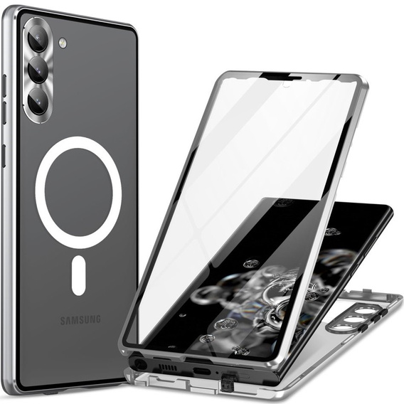 Magnetické pouzdro Dual Glass MagSafe pro Samsung Galaxy S23+ Plus, stříbrné