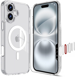 Pouzdro ERBORD MagSafe pro iPhone 16, aktivní tlačítko, průhledné + sklo na displej