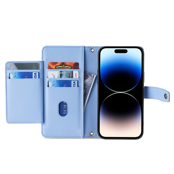Klopové pouzdro pro iPhone 14 Pro, Wallet Zipper Pocket, modré