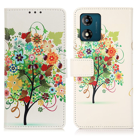 Klopové pouzdro pro Motorola Moto E13, Wallet Tree, bílé