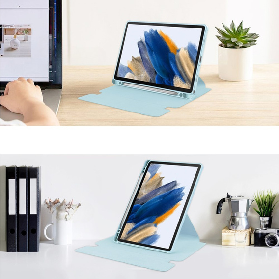 Pouzdro s klávesnicí pro Samsung Galaxy Tab A9+, Rotary 360° Leather, světle modré