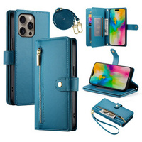 Klopové pouzdro pro iPhone 16 Pro, Wallet Zipper Pocket, modré