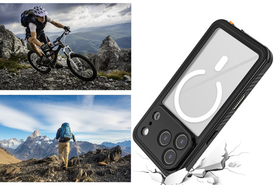 Pouzdro Redpepper pro iPhone 17 Pro, vodotěsné, IP68, pro MagSafe, průhledné s černými boky