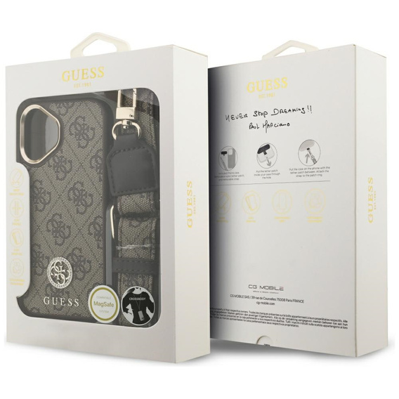Pouzdro GUESS 4G Strass Logo pro MagSafe s páskem pro iPhone 17