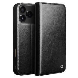 QIALINO Flipové pouzdro z pravé hovězí kůže pro iPhone 17 Pro, černé