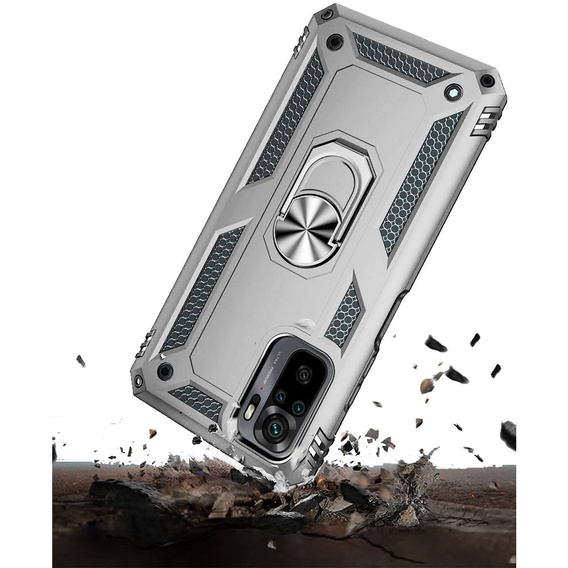 Pancéřové pouzdro pro Xiaomi Redmi Note 10/10S, Nox Case Ring, stříbrné