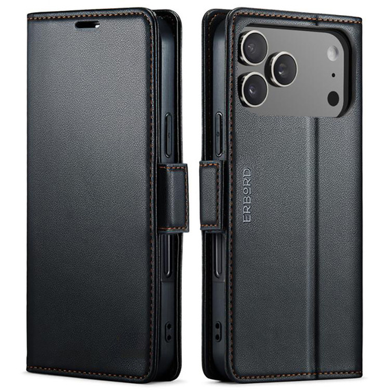 Lesklé peněženkové pouzdro Litchi pro iPhone 17 Pro Max