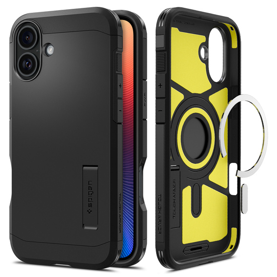 Pouzdro Spigen pro iPhone 16, Tough Armor Mag MagSafe, černé + 9H tvrzené sklo
