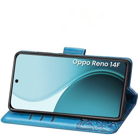 Klopové pouzdro pro Oppo Reno 14F, peněženka, Butterfly, modré
