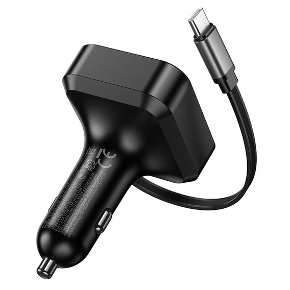 Hoco automobilová nabíječka s trojitým výstupem a navíjecím kabelem USB-C 65 W
