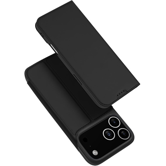 Pouzdro Dux Ducis pro iPhone 17 Pro Max, Skin Pro, s klopou, s přihrádkou na kartu, černé
