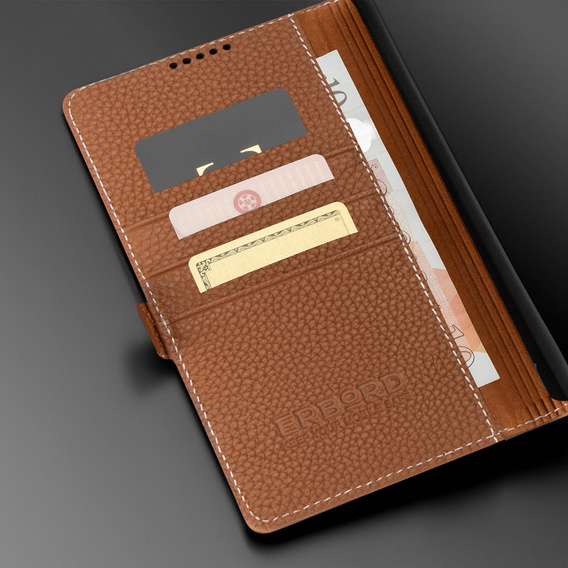 Kožené pouzdro pro Samsung Galaxy S24, ERBORD LeatherWallet, hnědé