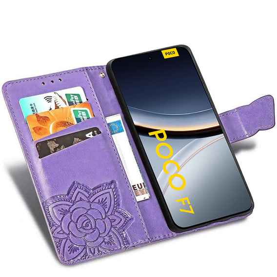Klopové pouzdro pro Xiaomi Poco F7, Butterfly, fialové