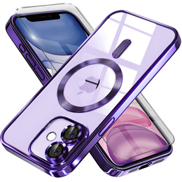 Pouzdro pro iPhone 11, Electro MagSafe, fialové + sklo na displej