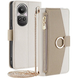 Flipové pouzdro Wallet Zipper Pocket pro Oppo Reno 10 / 10 Pro, Wallet Zipper Pocket, se zrcátkem, bílé