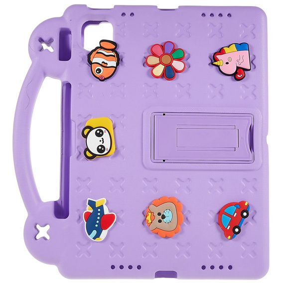 Dětské pouzdro pro Apple iPad Air 11" 6 gen. 2024, Cute Patterns, se stojánkem, fialové