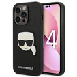 Pouzdro Karl Lagerfeld pro iPhone 14 Pro Max, Saffiano Karl's Head Patch, černé