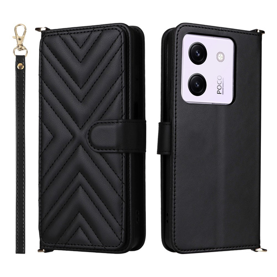 Flipové pouzdro pro Xiaomi Poco M7 Pro 5G, Crossbody Leather Wallet, černé