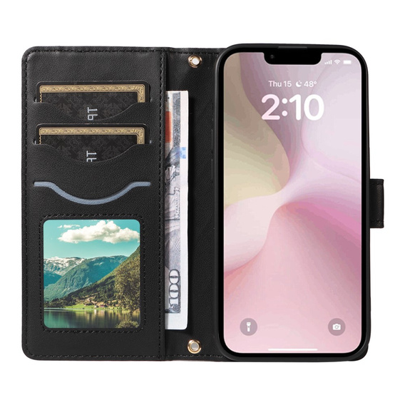 Pouzdro s klopou pro iPhone 16E, Rhombus Crossbody Leather, černé