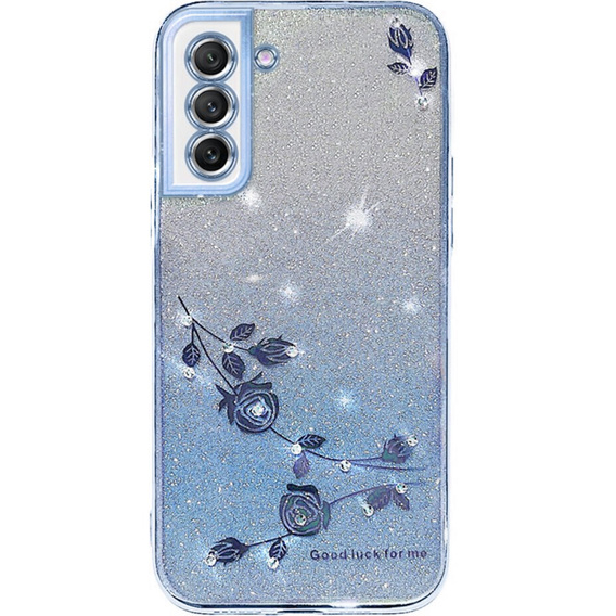 Pouzdro pro Samsung Galaxy S21 FE, Glitter Flower, modré