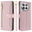 Klopové pouzdro pro OnePlus 12 5G, Wallet Zipper Pocket, růžové