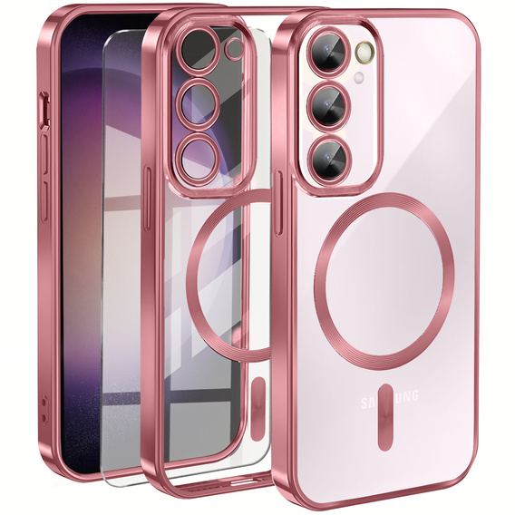 Pouzdro pro Samsung Galaxy S23, Electro MagSafe, růžové rose gold + sklo na displej
