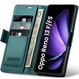 Pouzdro pro Oppo Reno 13F / Oppo Reno 13FS, ERBORD Glossy Litchi, flipová peněženka, zelené